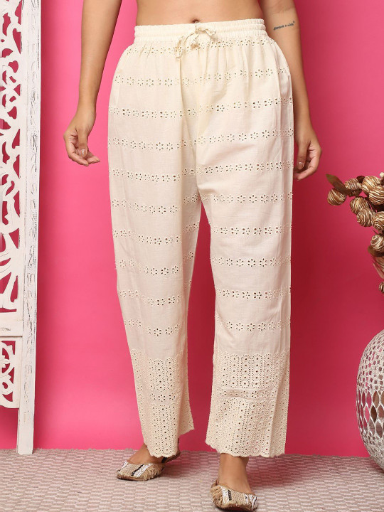 VEE POP Women Embroidered Knitted Ethnic Palazzos