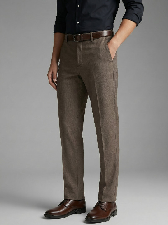 Louis Philippe Men Slim Fit Everyday Smart Wear Comfort Stretch Textured Formal Trouser