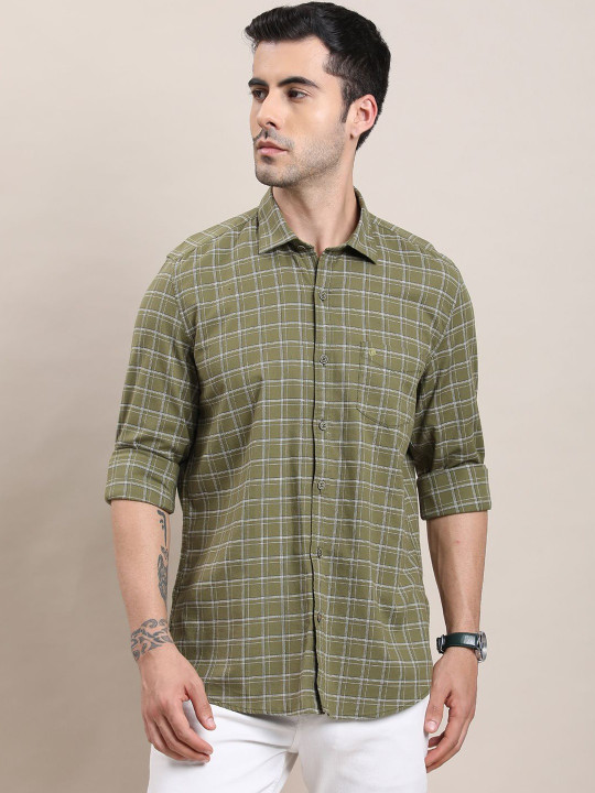Turtle Men Relaxed Slim Fit Windowpane Checks Checked Casual Shirt