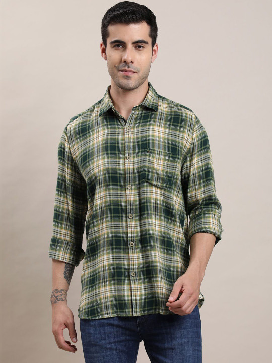 Turtle Men Relaxed Slim Fit Tartan Checks Checked Casual Shirt