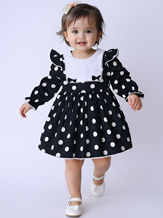 Bella Moda Girls Polka Dot Print Fit & Flare Cotton Midi Dress