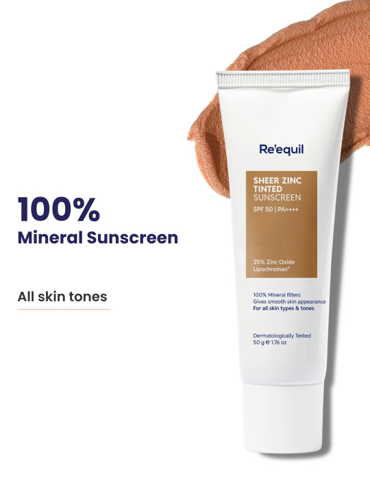 Reequil Unisex Sheer Zinc Tinted SPF 50 PA+++ Mineral Sunscreen with Zinc Oxide 50g