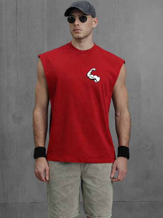 CARRO ARMATO Printed Round Neck Sleeveless Cotton Gym Vest