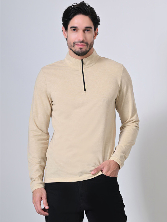 ATIGIANO Men High Neck Linen T-shirt