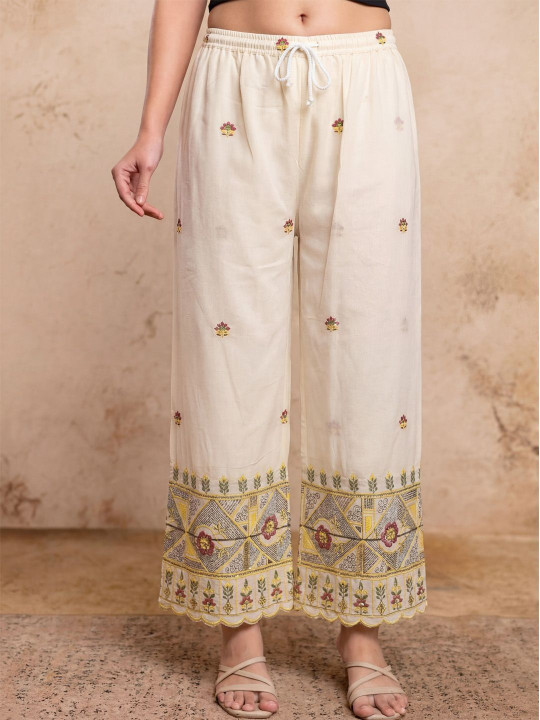 Clora Creation Women Floral Embroidered Cotton Ethnic Palazzos
