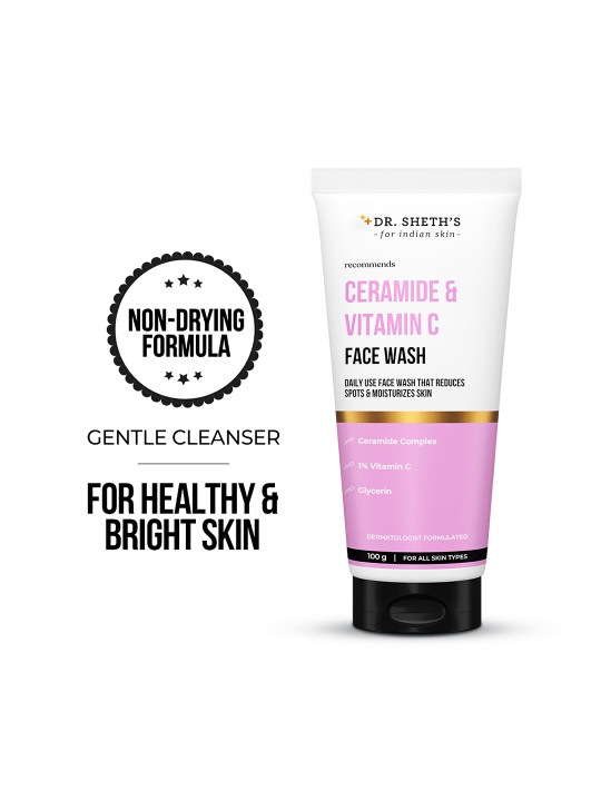 DR. SHETHS Ceramide & Vitamin C Face Wash for Hydrated & Glowing Skin -100g