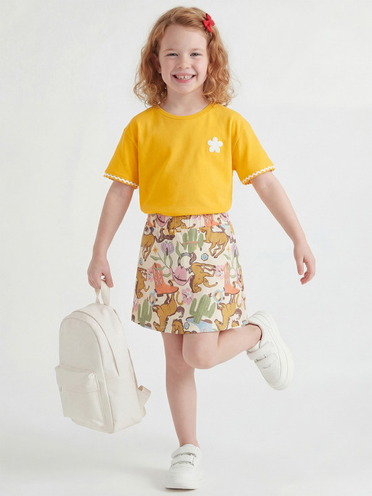 United Colors of Benetton Pure Cotton Graphic Conversational Print Mini A-Line Skirt