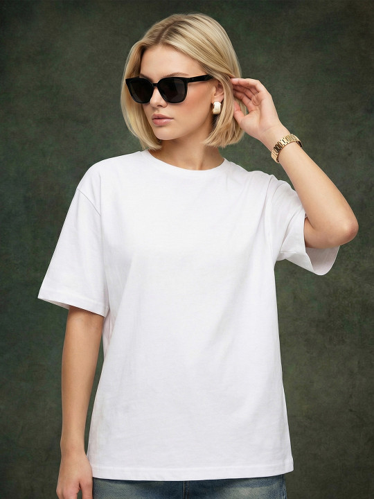 JUNEBERRY Pure Cotton Bio Finish Drop Shoulder Sleeves Oversized T-shirt