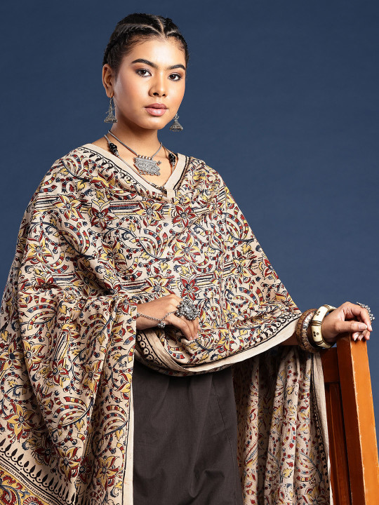 Taavi Hand Block Printed Kalamkari Cotton Dupatta