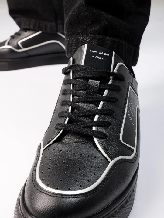 RARE RABBIT Men Perforations Round Toe Leather Sneakers