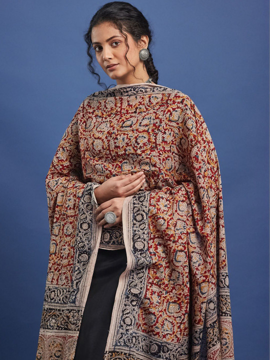 Taavi Kalamkari Hand Block Printed Pure Cotton Dupatta