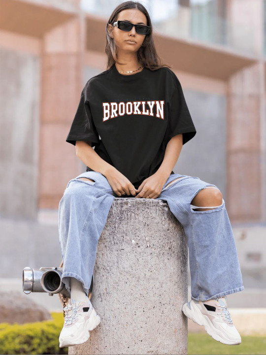 SZN Women Printed Drop-Shoulder Sleeves T-shirt