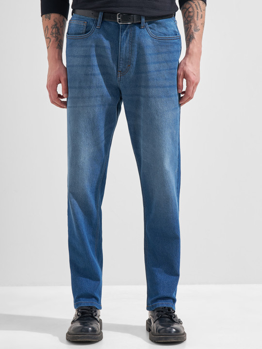 HIGHLANDER Men Relaxed Tapered Mid Wash Jeans