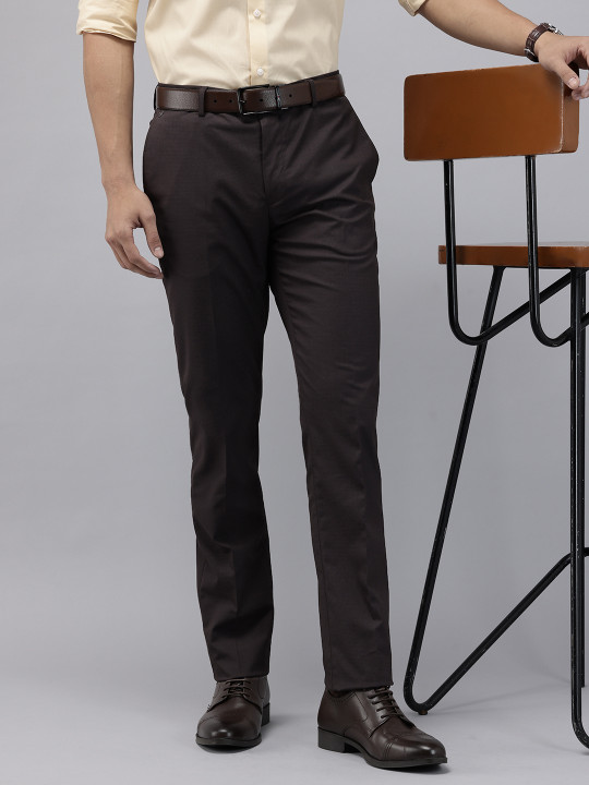 Blackberrys Men Checked Slim Fit Low-Rise Formal Trousers