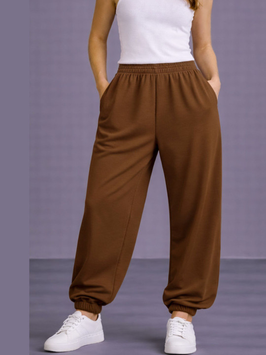 Raxedo Women Relaxed Fit Cotton Wide Leg Joggers Elastic Waist Activewear Trousers