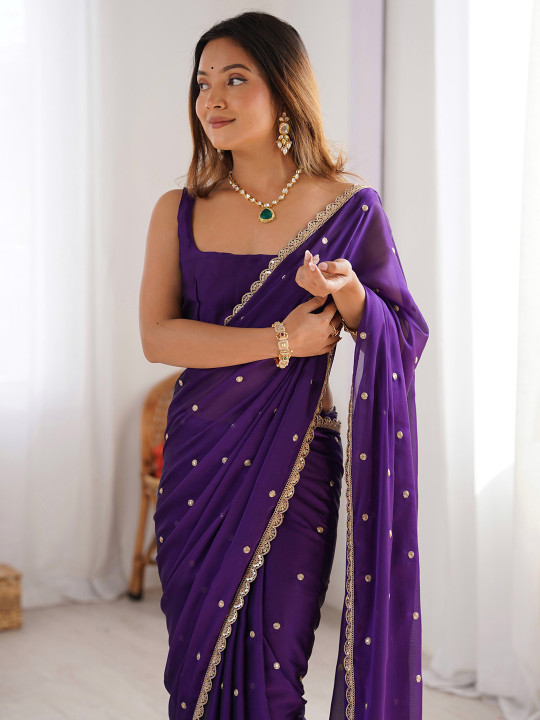 Saree mall Floral Sequinned Pure Georgette Sarees