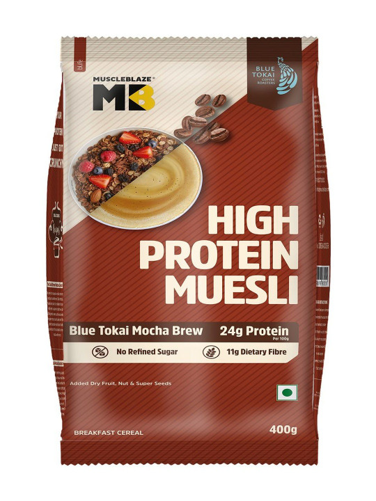 MuscleBlaze Blue Tokai Mocha Brew High Protein Muesli - 400 g