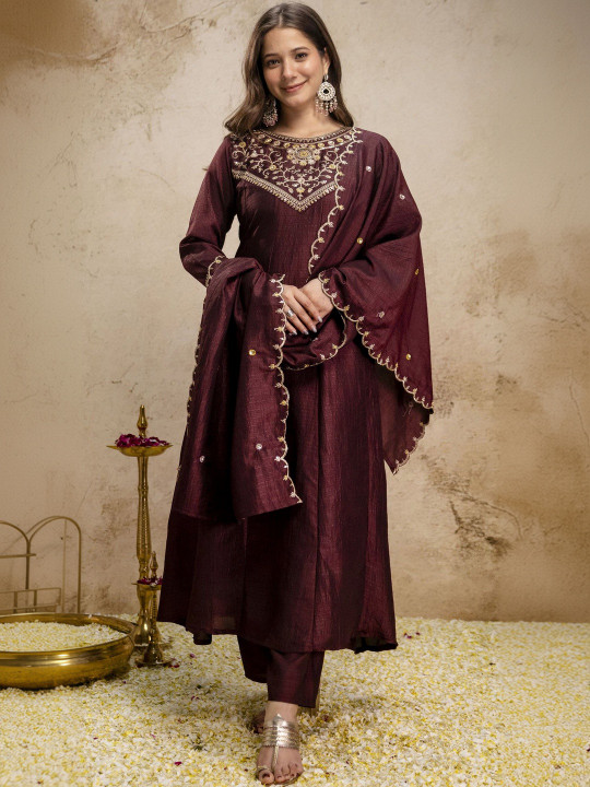 Vaidehi Fashion Women Ethnic Motifs Embroidered Regular Thread Work Kurta with Trousers & With Dupatta