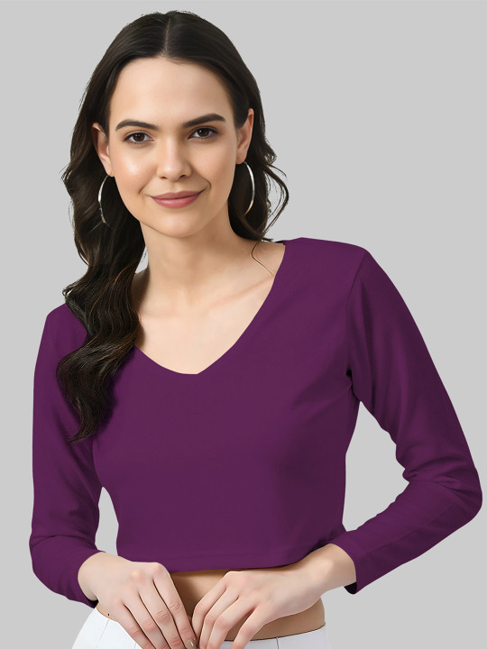 Dream Beauty Fashion Women V-Neck Long Sleeves Crop Casual Top