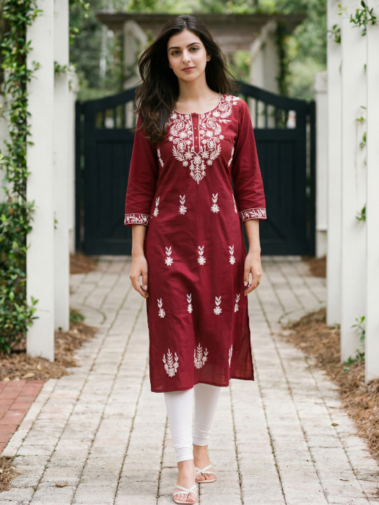 MIKAMI Women Ethnic Motifs Embroidered Chikankari Chikankari Kurti