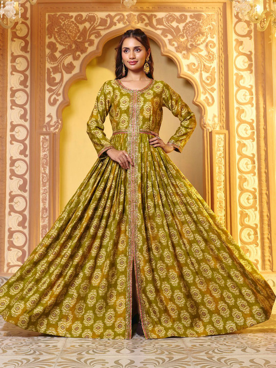 madhuram textiles Embroidered V-Neck Fit & Flare Maxi Dress