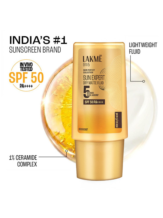 Lakme Sun Expert Dry Matte Fluid SPF 50++++ Sunscreen with ceramide for oily skin - 30ml