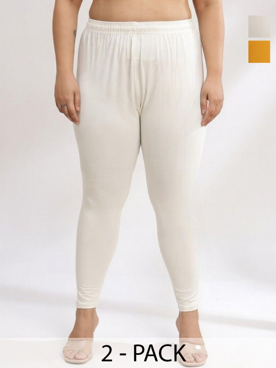 KALINI Women Pack of 2 Cotton Blend Solid Ankle Length Leggings