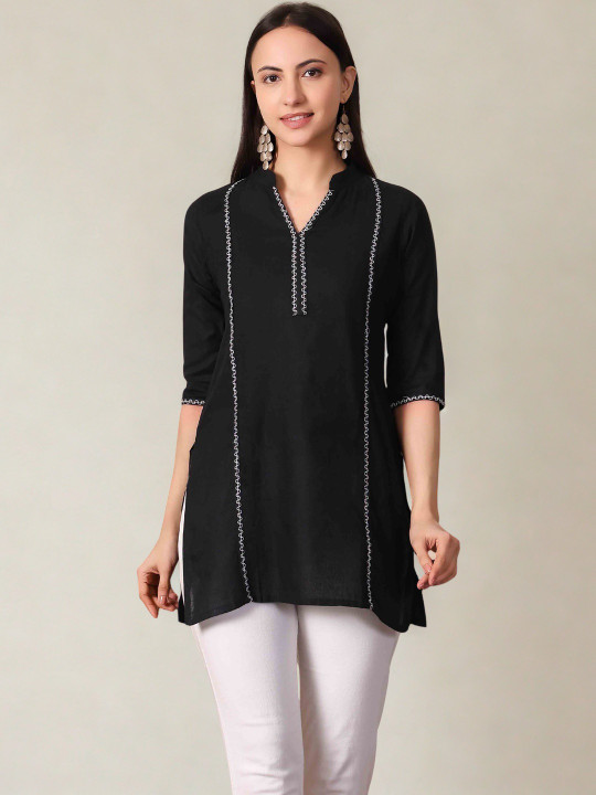 Taziraa Women Embroidered Thread Work Khadi Kurta