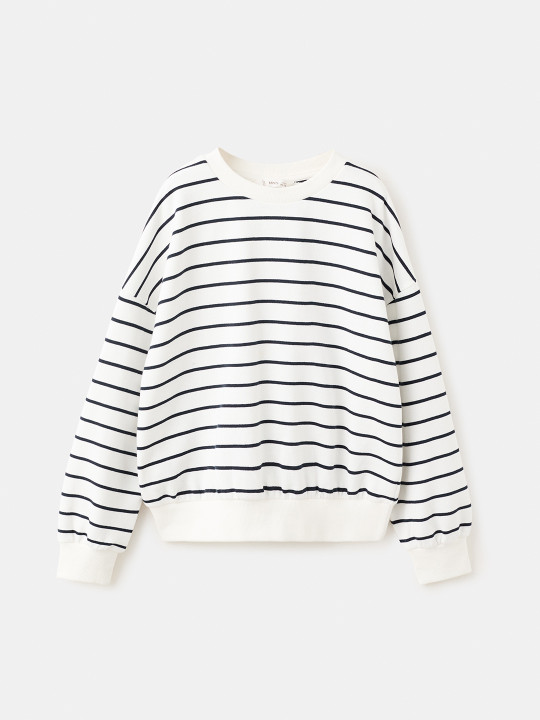Mango Kids Girls Pure Cotton Typography Printed Striped Sweatshirt