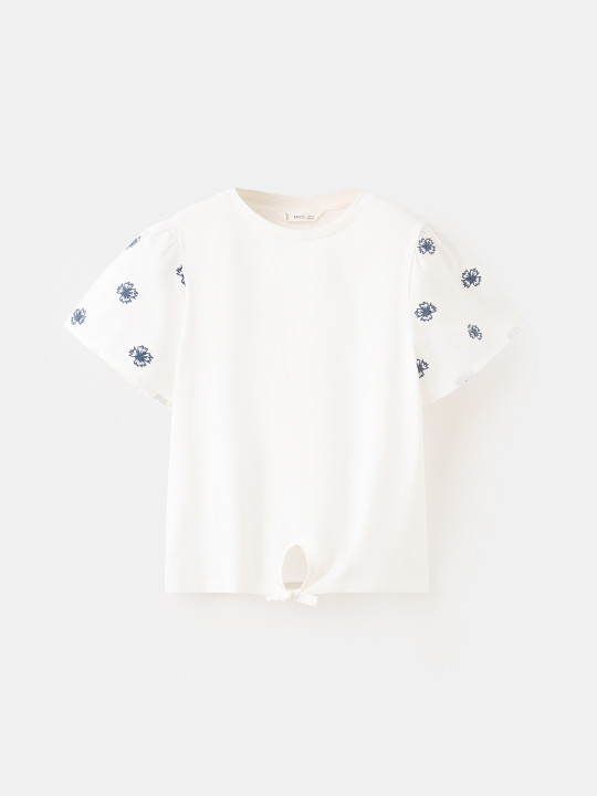 Mango Kids Girls Pure Cotton Floral Embroidered Tie-Ups Top