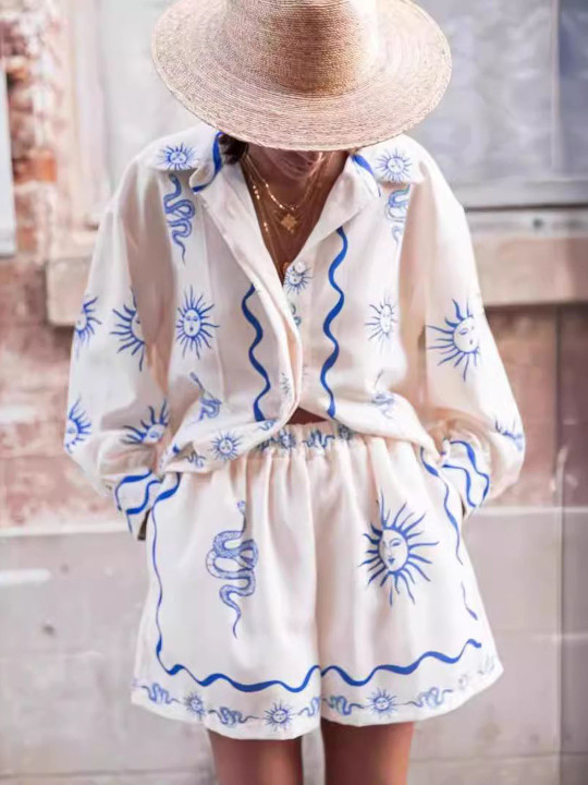 Suo Women Printed Shirt with Shorts