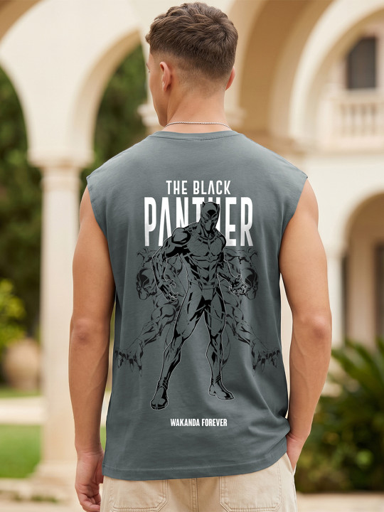 Bewakoof Men Dark Grey Wakanda Forever Graphic Printed Boxy Fit Vest