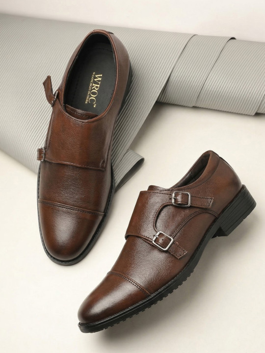 WROC Men Leather Formal Monk Shoes