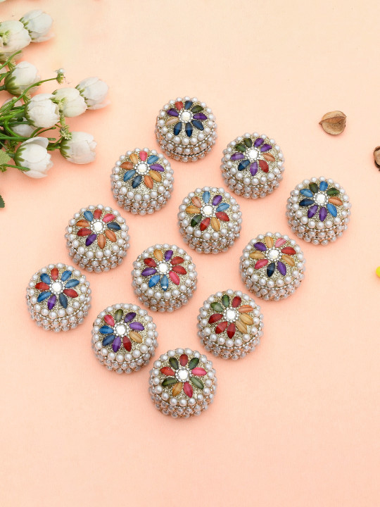 CRAFTAM 12Pcs Grey & White Textured Kumkum Box Bharani