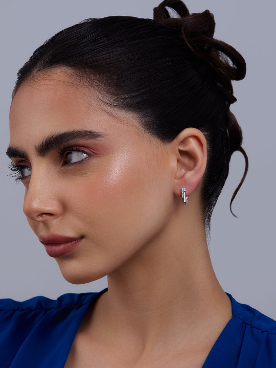 Kushal's Fashion Jewellery 92.5 Sterling Silver Rhodium-Plated Zircon Classic Hoops