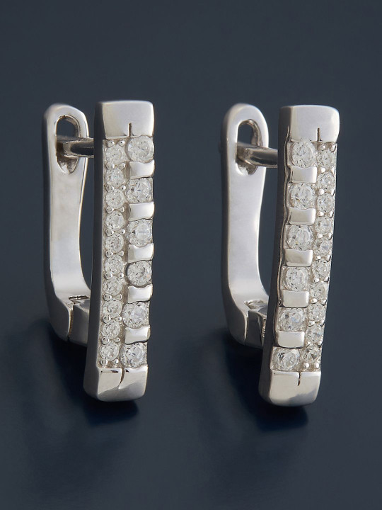Kushal's Fashion Jewellery Sterling Silver Zircon Rhodium-Plated Hoop Earrings