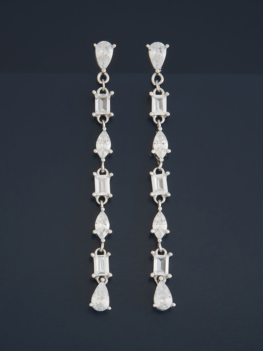 Kushal's Fashion Jewellery Sterling Silver Zircon Rhodium-Plated Drop Earrings