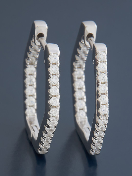 Kushal's Fashion Jewellery Sterling Silver Zircon Rhodium-Plated Hoop Earrings