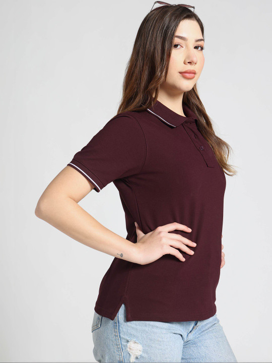 Canjuice Women Polo Collar T-shirt