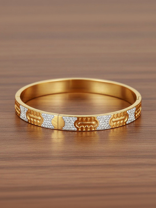 SZN Women American Diamond Temple Gold-Plated Bangle-Style Bracelet