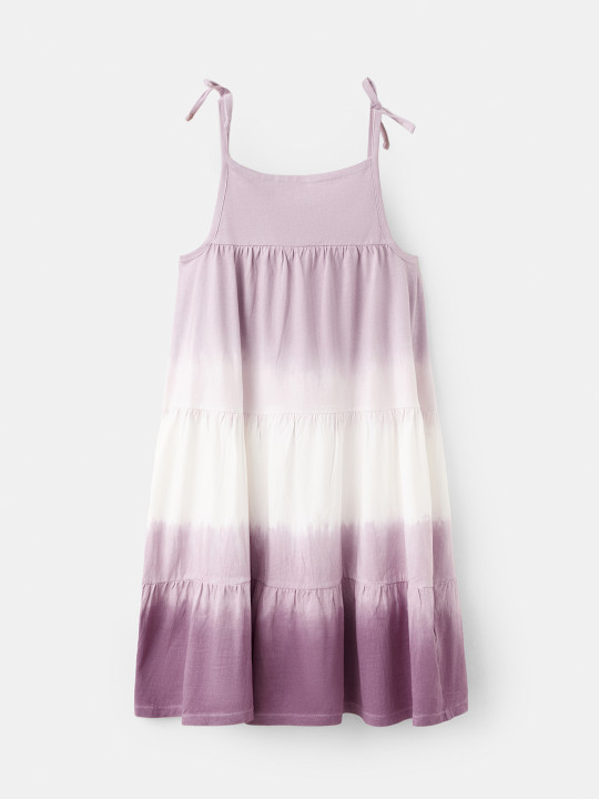 Mango Kids Girls Pure Cotton Shoulder Straps Tie And Dye A-Line Tiered Dress