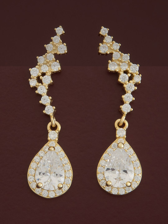 Kushal's Fashion Jewellery Sterling Silver Zircon Gold-Plated Drop Earrings