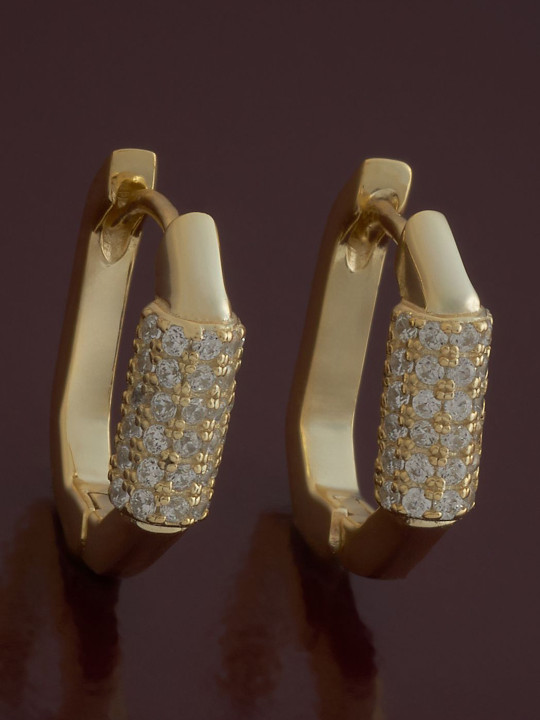 Kushal's Fashion Jewellery 92.5 Sterling Silver Gold Plated Zircon Spherical Hoop Earrings