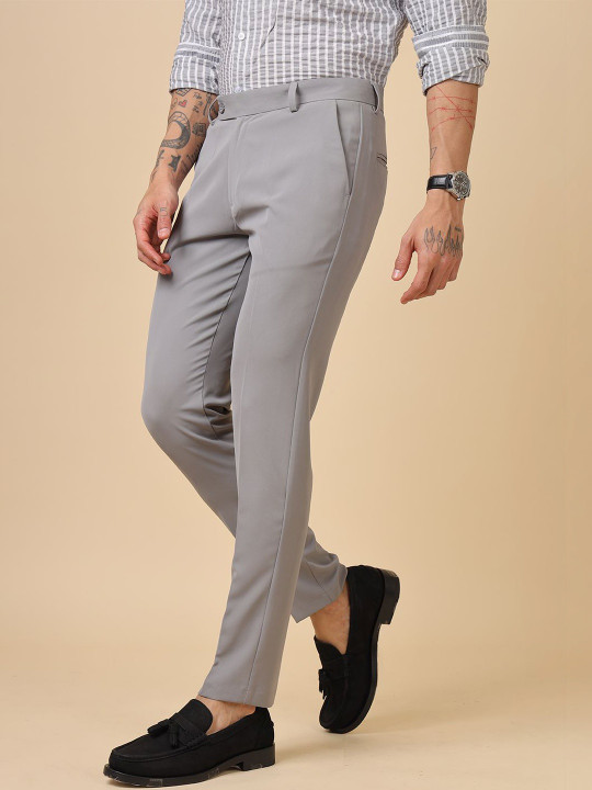 HALLSTATT Men Full Length Steel Grey Cotton Blend Regular Fit Trousers