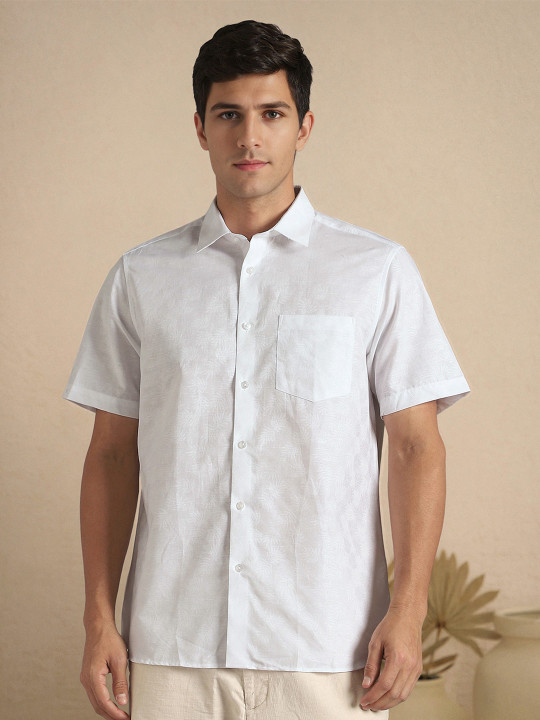 Louis Philippe Floral Textured Spread Collar Slim Fit Formal Shirt