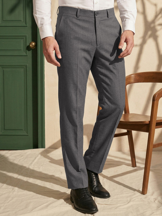 Louis Philippe Men Grey Solid Slim Fit Low-Rise Wrinkle Free Formal Trousers