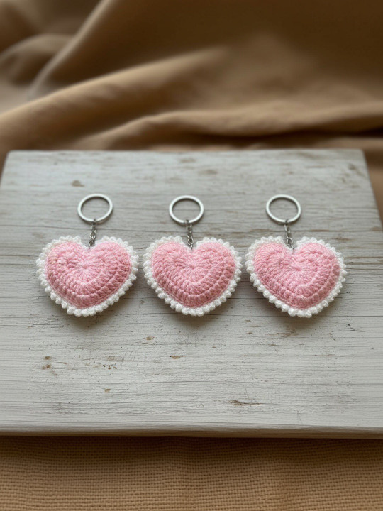 Qrixloom Set Of 3 Crochet Heart Design Keychains