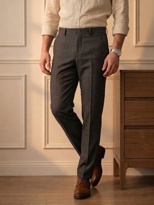 Louis Philippe Men Slim Fit Textured Everyday Wear Comfort Stretch Formal Trouser