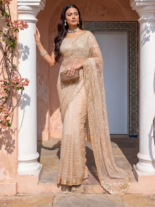 kasee Embellished Embroidered Net Saree With Blouse Piece