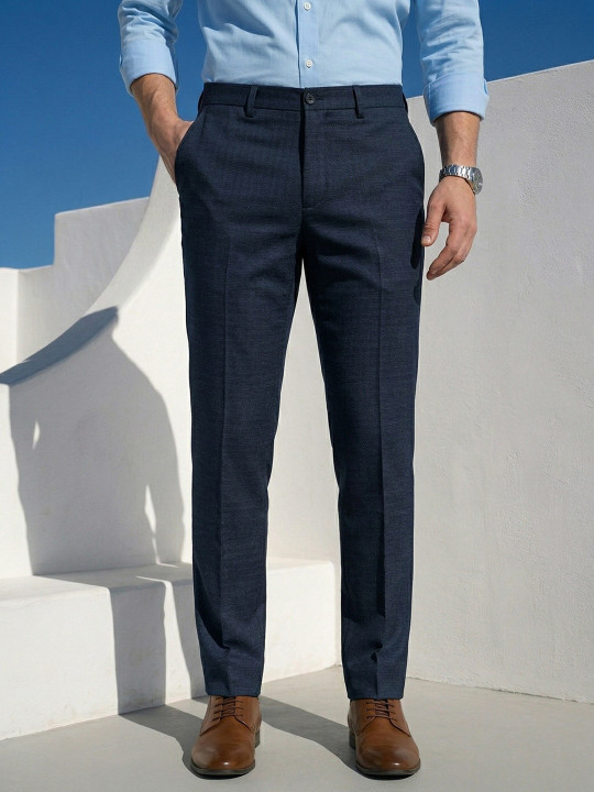 Louis Philippe Men Slim Fit ELASTICA Textured Comfort Stretch Formal Trouser